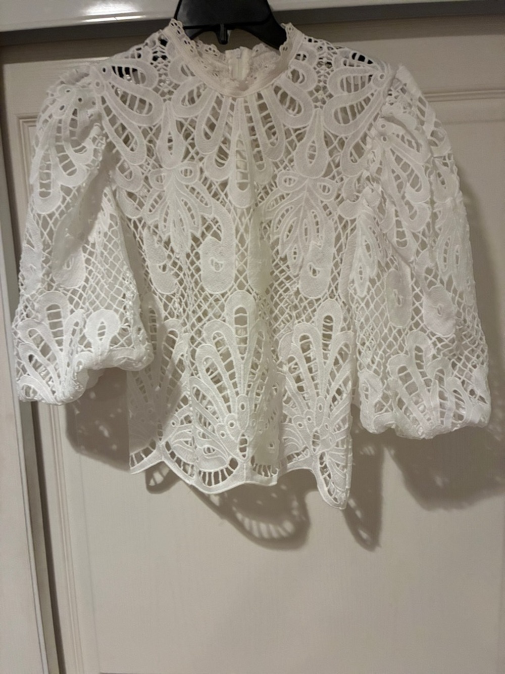 White Lace Puff-Sleeve Top - Picture 2 of 5